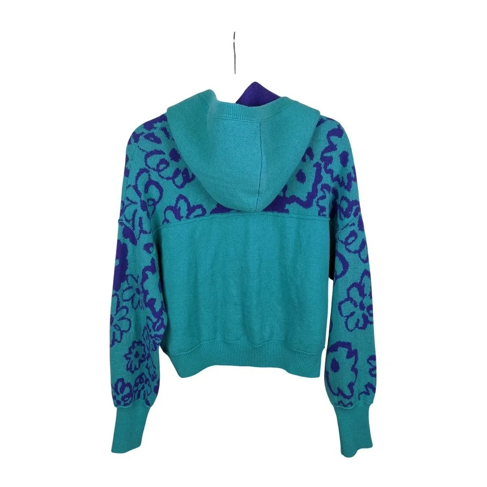 Free People 100% Cashmere Flowwr Hoodie Sweater Teal Purple XS OB1458945
